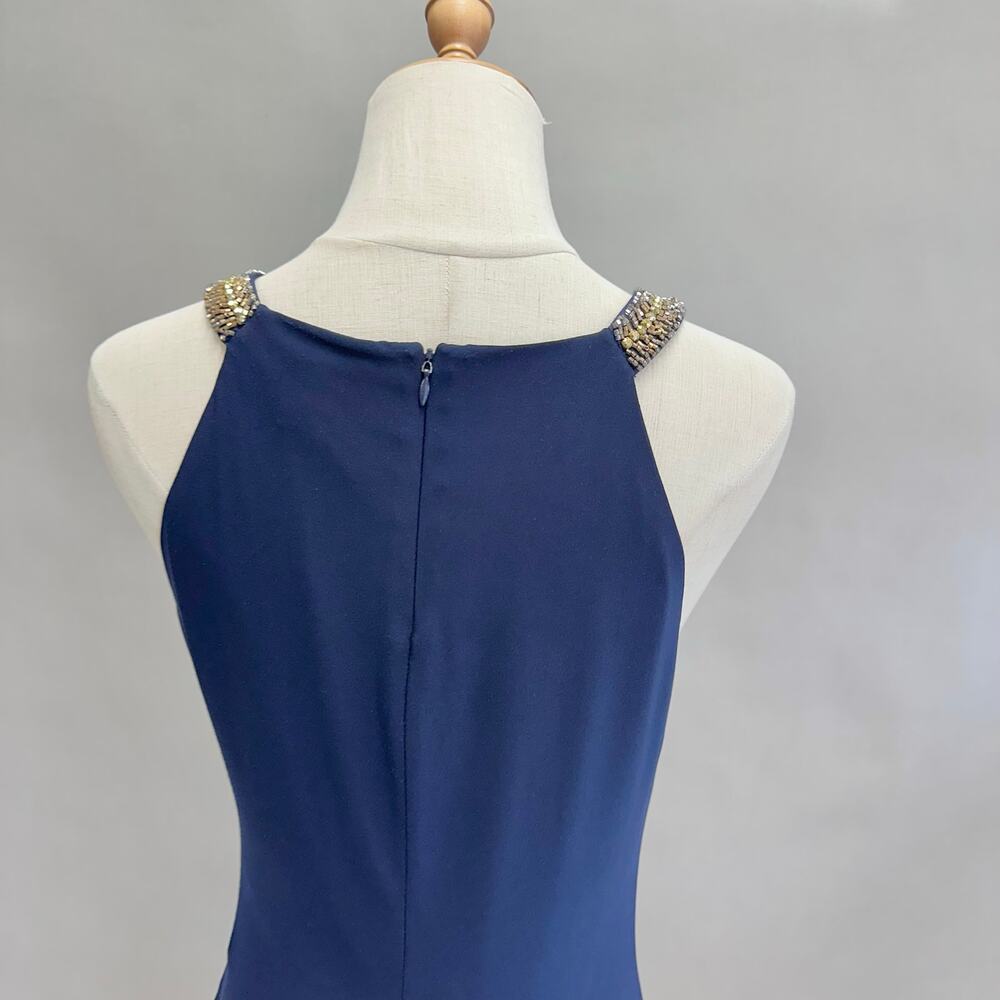 LRL Ralph Lauren Evening Navy Ruched Beaded‎ Sheath Dress Size 8 - Picture 10 of 14